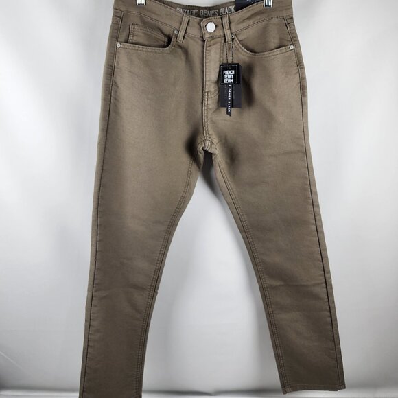 Vintage Genes Black Jeans Mens 30x30 Brown Slim Fit French Terry Denim NWT - Picture 1 of 12